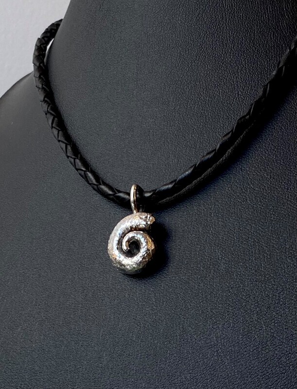 Cast Silver Seashell on Leather Pendant