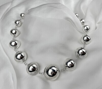 Restrung 15 Handmade Silver Bead Necklace