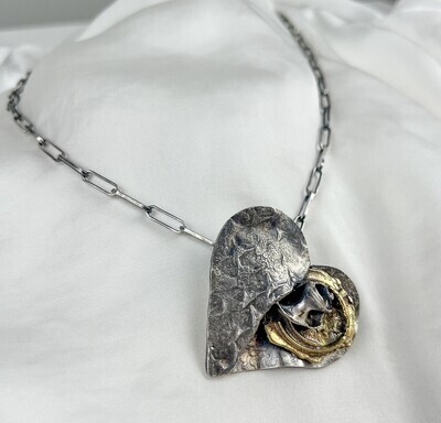 Heart Neckpiece SS & Yellow Brass (Pull Top Snail Shard) SS Chain