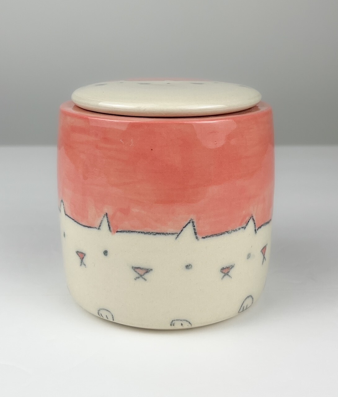 Pink Kitty Pottery Covered Jar
