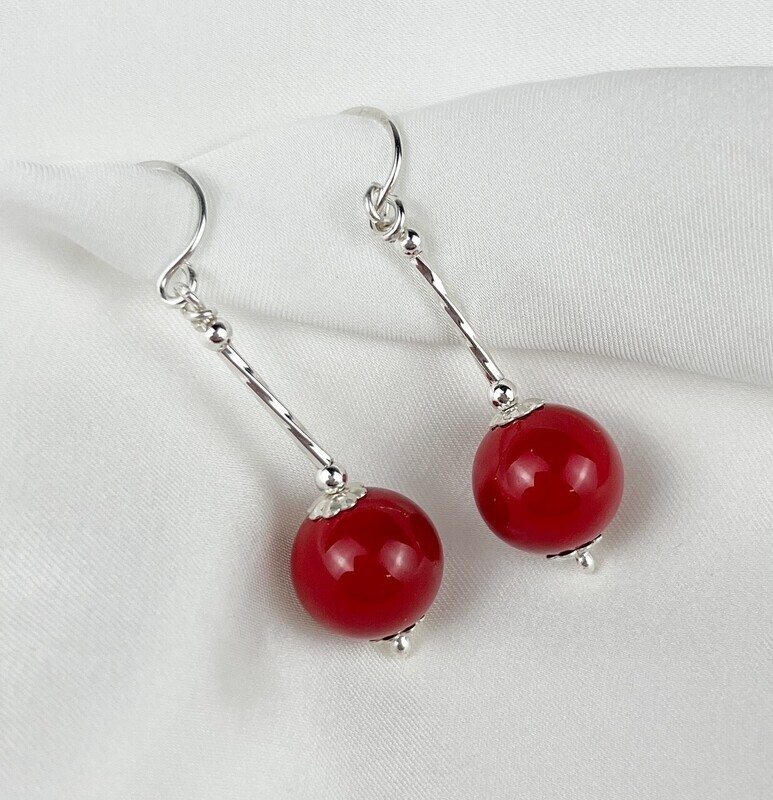 Red Christmas Earrings Sterling Silver