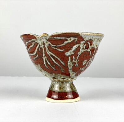 Stemmed Pottery Wine Cup- Partridge/White