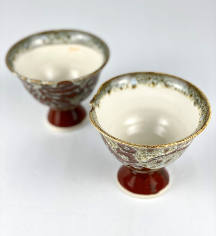 Stemmed Pottery Wine Cup- Partridge/White
