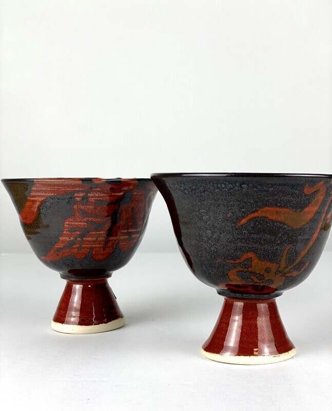 Stemmed Pottery Wine Cup- Black &amp; Red