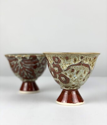 Stemmed Pottery Wine Cup- Partridge