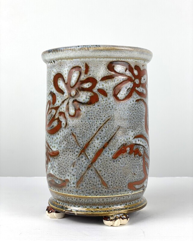 Utensil Pottery Holder Red Mocha Glaze