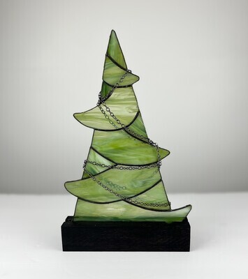 Stained Glass Christmas Tree with Wooden Base