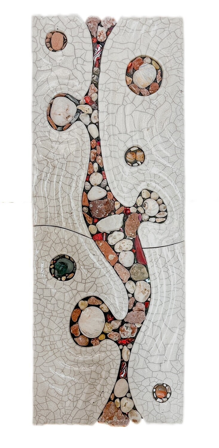 11x29&quot; Tidal Pool Red Glass, Pottery + Rock Mosaic