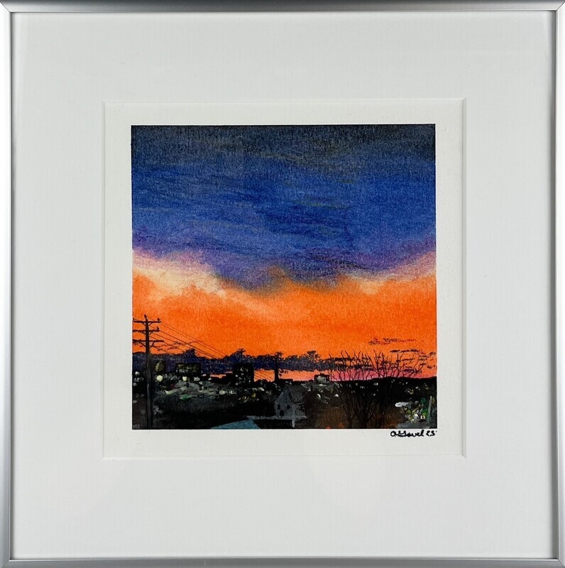 &quot;Uptown Sunrise&quot; 6x6&quot; Oil Pastel on Paper Framed 11x11&quot;