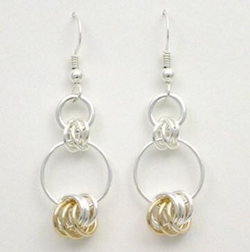 2 Tone Criss-Cross Hook Earrings SS&14K Gold
