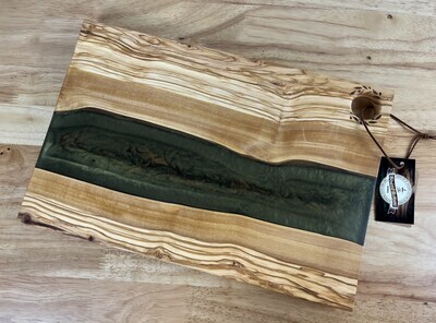 Olive Wood Charcuterie Board with Olive Green Epoxy