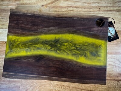 Walnut Wood Charcuterie Board with Yellow Epoxy