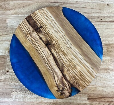 Olive Wood Lazy Susan with Blue 