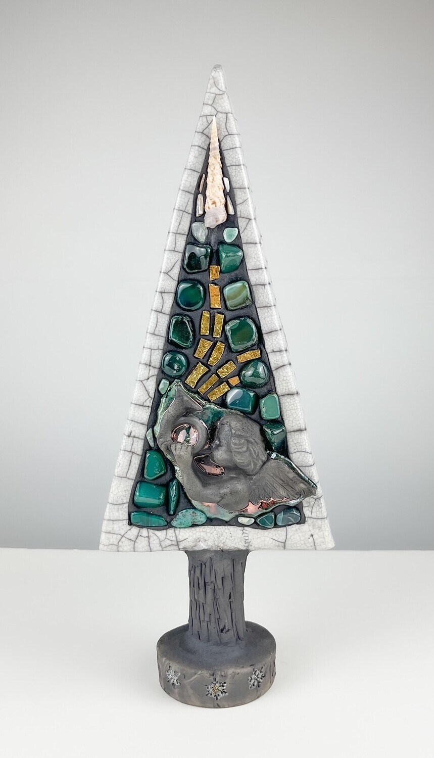 Flat Christmas Tree with Cherub, Gold and Green Agate