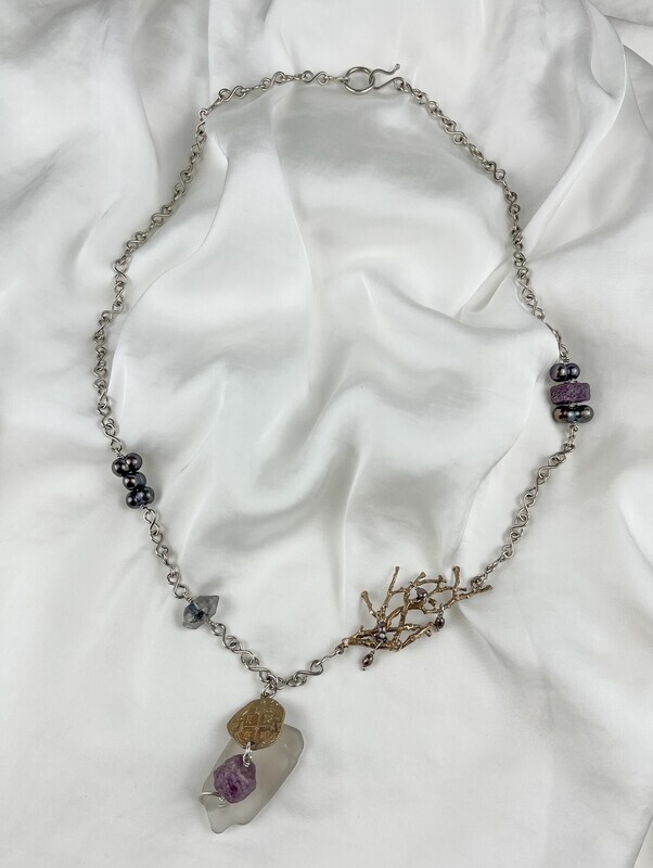 Trudy Gallagher Handworks Gallery Saint John New Brunswick Canada  Jeweler Metalsmith Handmade Ruby Pearl Bronze Necklace