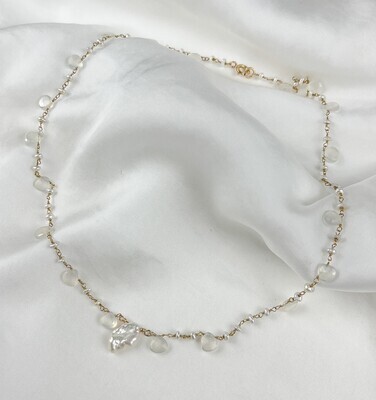 14Kt Gold Filled Moonstone and Pearl Necklace