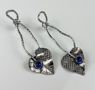 Long Heart Post Earrings Sterling Silver & Enamel