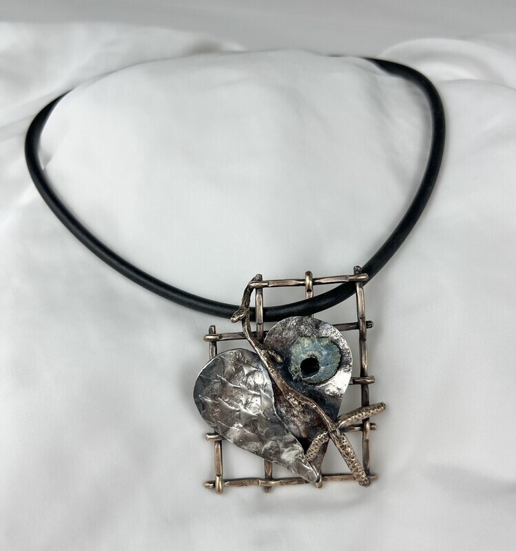 Heart + Cakin Grid Pendant Sterling Silver, Bronze & Neoprene
