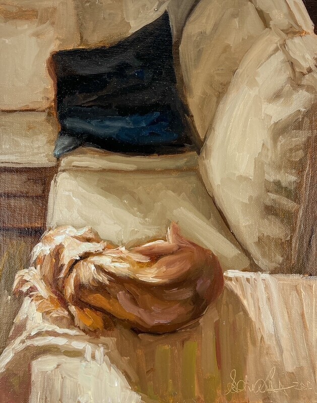 "Dog in Sunlight" 8x10"  Oil on Board Framed