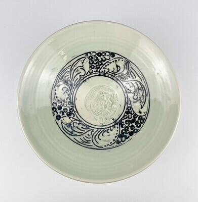 Inlaid Celadon Pottery Bowl with Black Detail