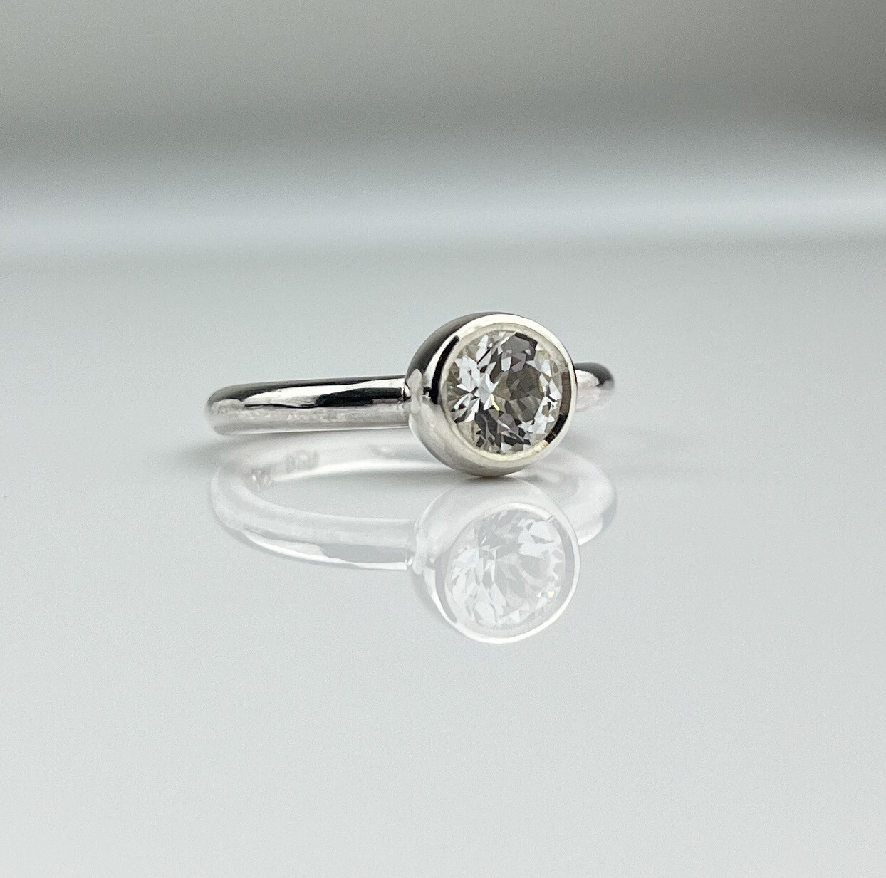 Large White Topaz Ring Size 5.75 Sterling Silver