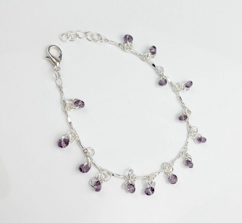 Purple Crystal Sterling Silver Bracelet
