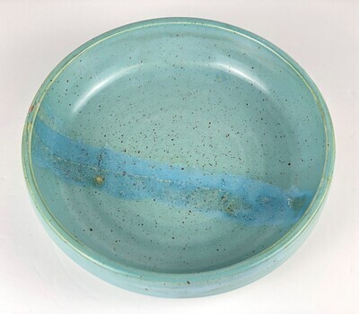 Drippy Blue Low Pottery Bowl 9.5