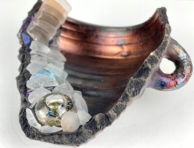 Oceanshard #1 Raku and Glass Pottery Vase