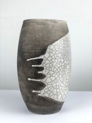White Crackle Vase with Dimples 10.5