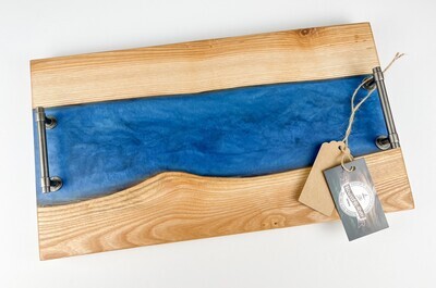 Blue Resin Charcuterie Board with Handles 9.75x7.5
