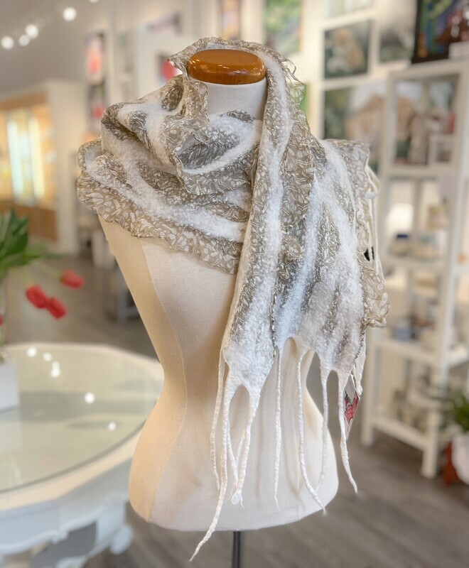 &quot;Cappuccino&quot; Felted Wool and Silk Scarf