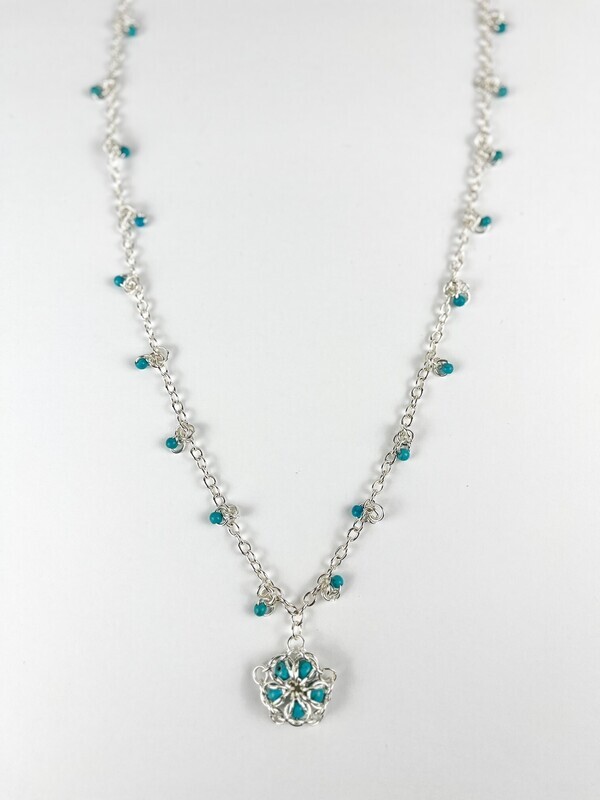 Turquoise &amp; Sterling Silver Pendant 28" Chain