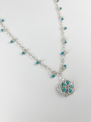 Turquoise & Sterling Silver Pendant 28" Chain