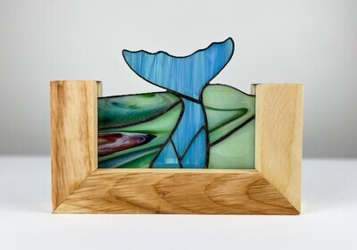 Stained Glass Whale Tail with Wooden Base