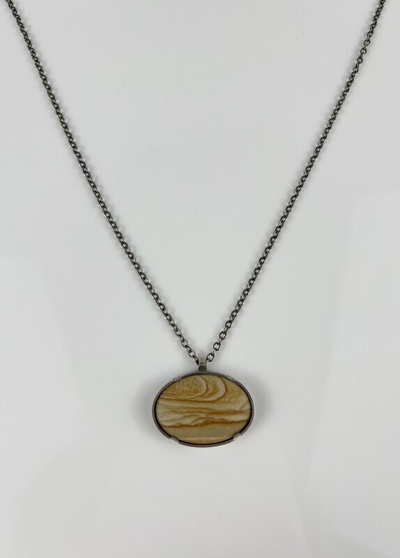 Matte Jasper Pendant 18" Oxidized SS