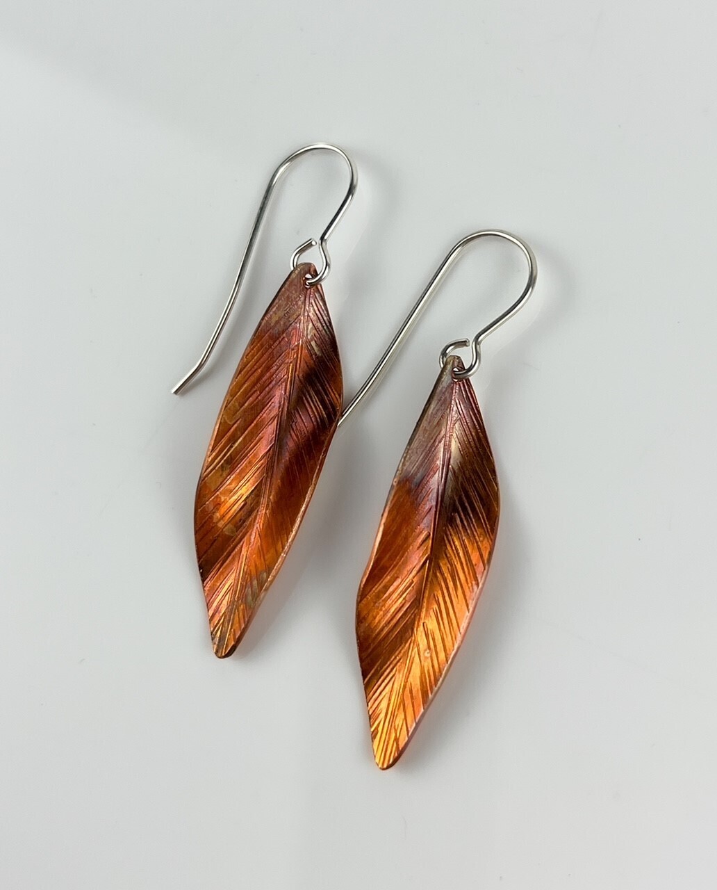 Curved Leaf Copper Hook Earrings