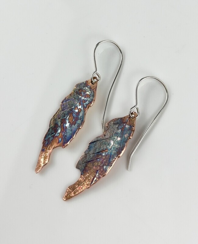 Textured Leaf Copper Hook Earring