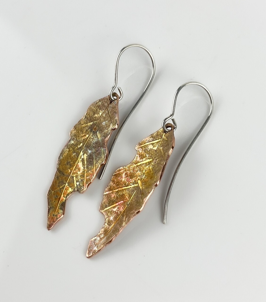 Textured Leaf Copper Hook Earrings, Option: A