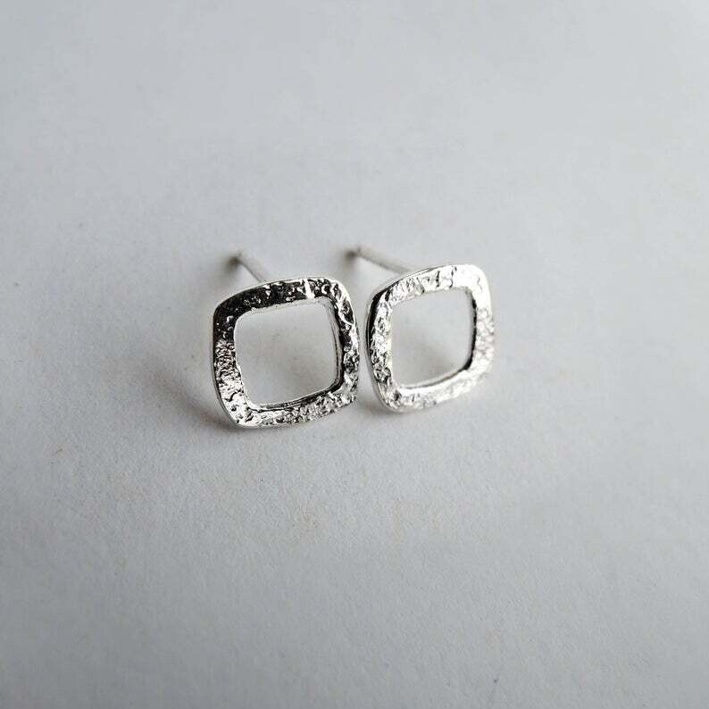 Rustic Square Sterling Silver Studs