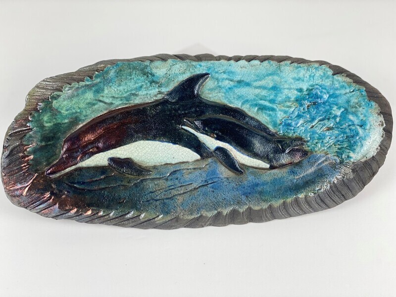Dolphin + Calf Pottery Tiles 13x6&quot;