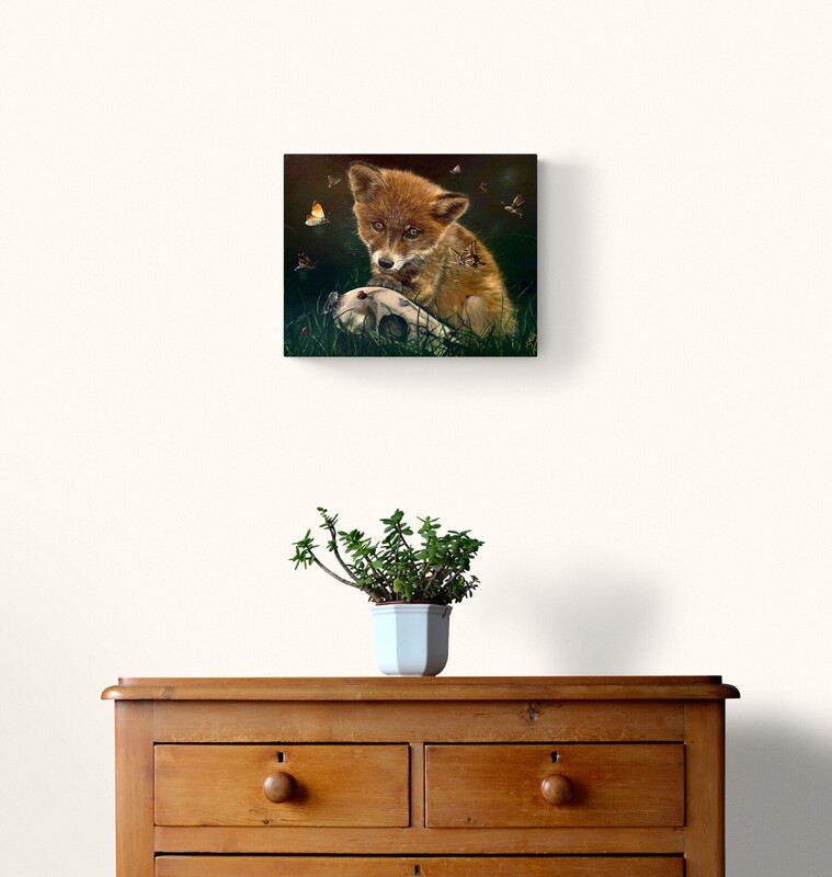 Melissa May Saint John New Brunswick Canada Handworks Canadian Acrylic Painter Realism Baby Fox with Skull In Harmony 