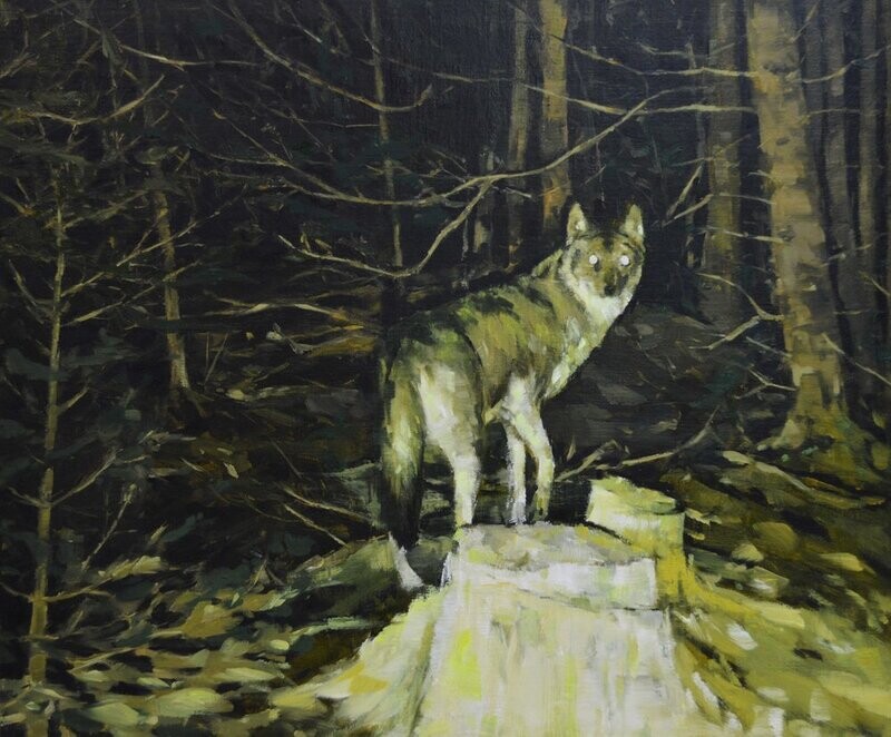Theresa MacKnight Saint John New Brunswick Canada Handworks Canadian Painting, Oil, &quot;Wary&quot; Wolf