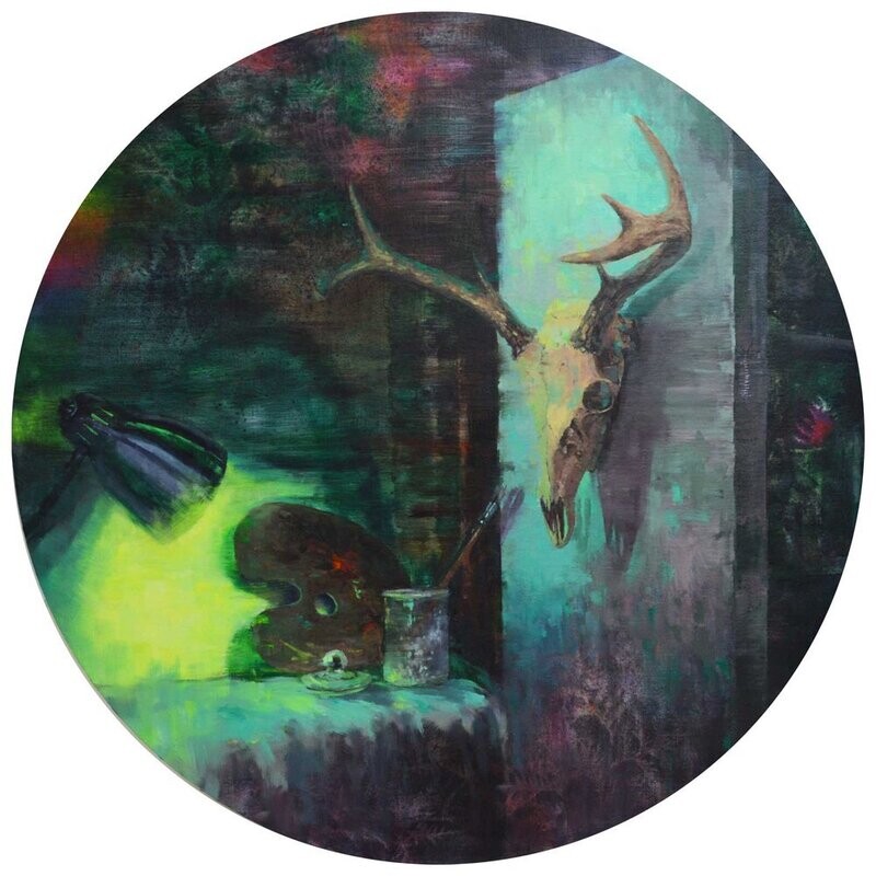 Theresa MacKnight Saint John New Brunswick Canada Handworks Canadian Painting, Oil, &quot;Chroma&quot; ​Deer Skull