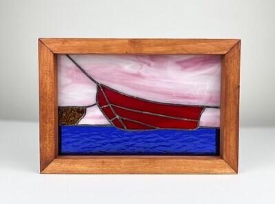 Red rowboat 2 Stained Glass Framed 9.75x6.75