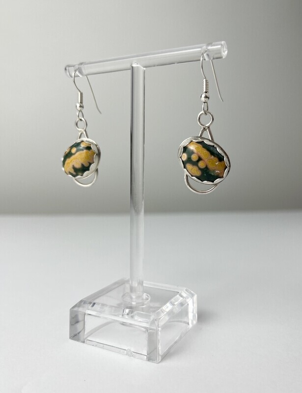 Jasper Ocean Mounted on Oval Wire Earrings SS