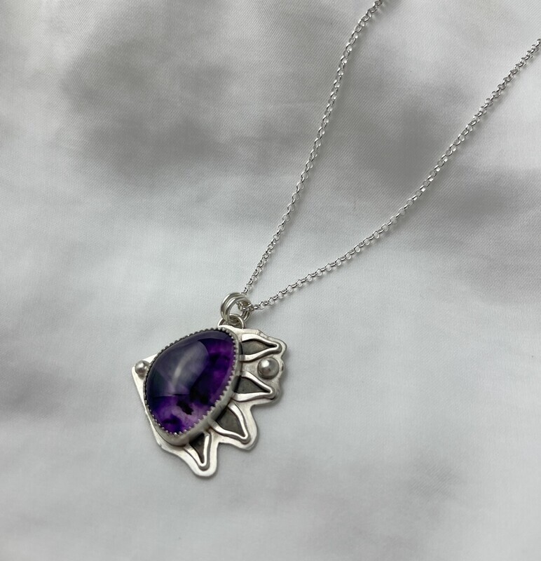 Amethyst Atomic Pendant with Wire Accents 18"
