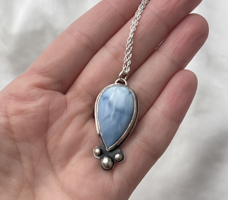 Opal Owyhee Blue with 3 beads Pendant 18" SS