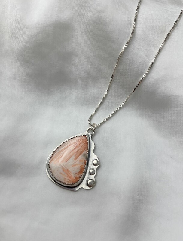 Scolecite with Ball Accents Pendant SS 18"