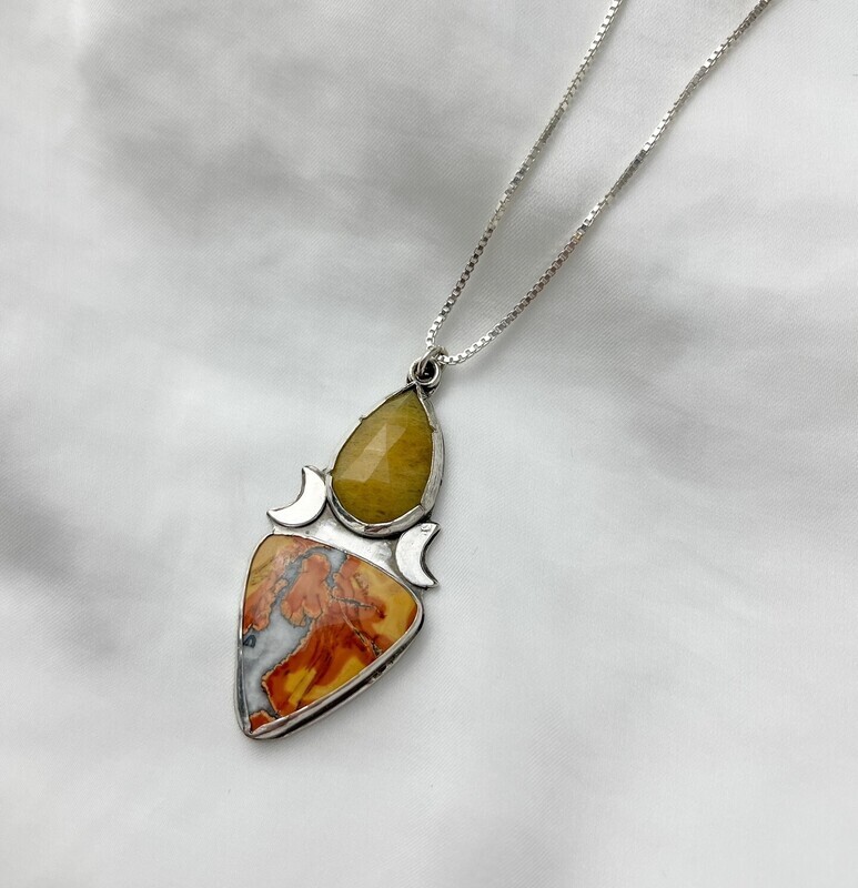 Maligano Yellow Aventurine 2 Part with Moons Pendant SS 18"