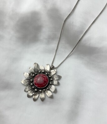Thulite Sun With Petals Pendant SS 18
